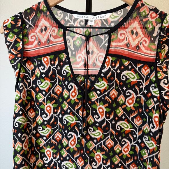 Veronica Beard 100% Silk Ikat Print Sleeveless Blouse โ Size 2 - Picture 3 of 9